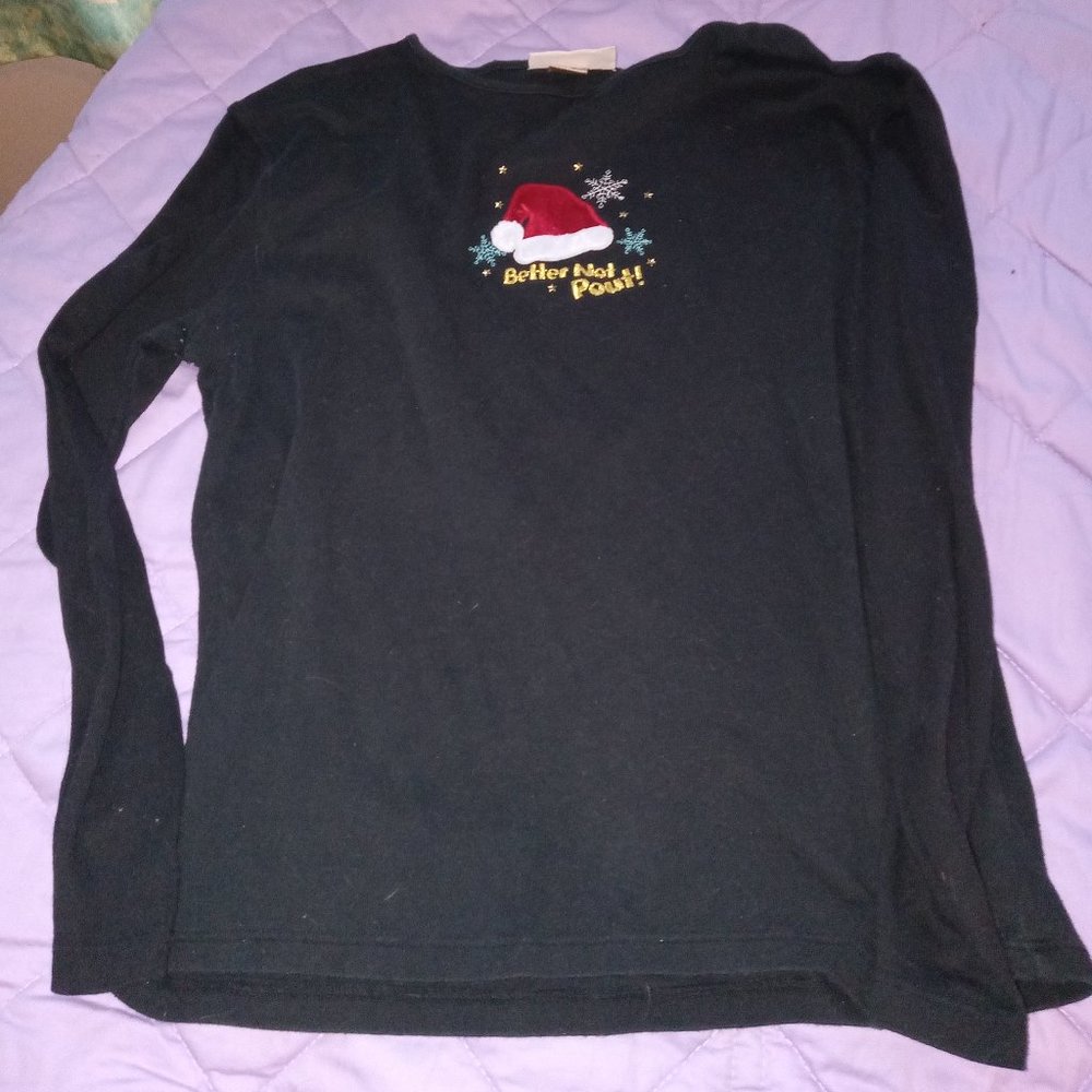 M&C Sportswear Black Long Sleeved Better Not Pout Christmas Shirt XL